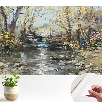 Öntapadós tapéta, festői erdei táj patakkal