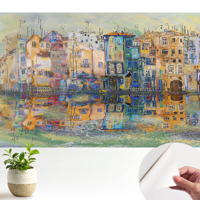 Öntapadós tapéta színes tájjal és a vízben tükröződő motívummal