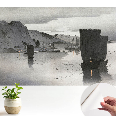 Öntapadós tapéta vitorlákkal és hegyekkel alkonyati hangulatban