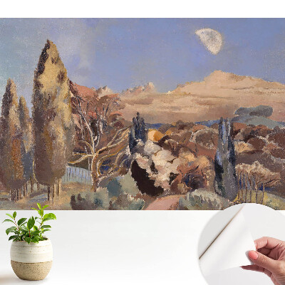 Öntapadó tapéta festői tájjal, fákkal és hegyekkel