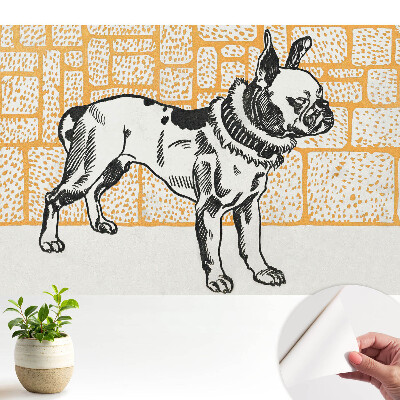 Dekor tapéta retró stílusú téglafallal és kutya motívummal