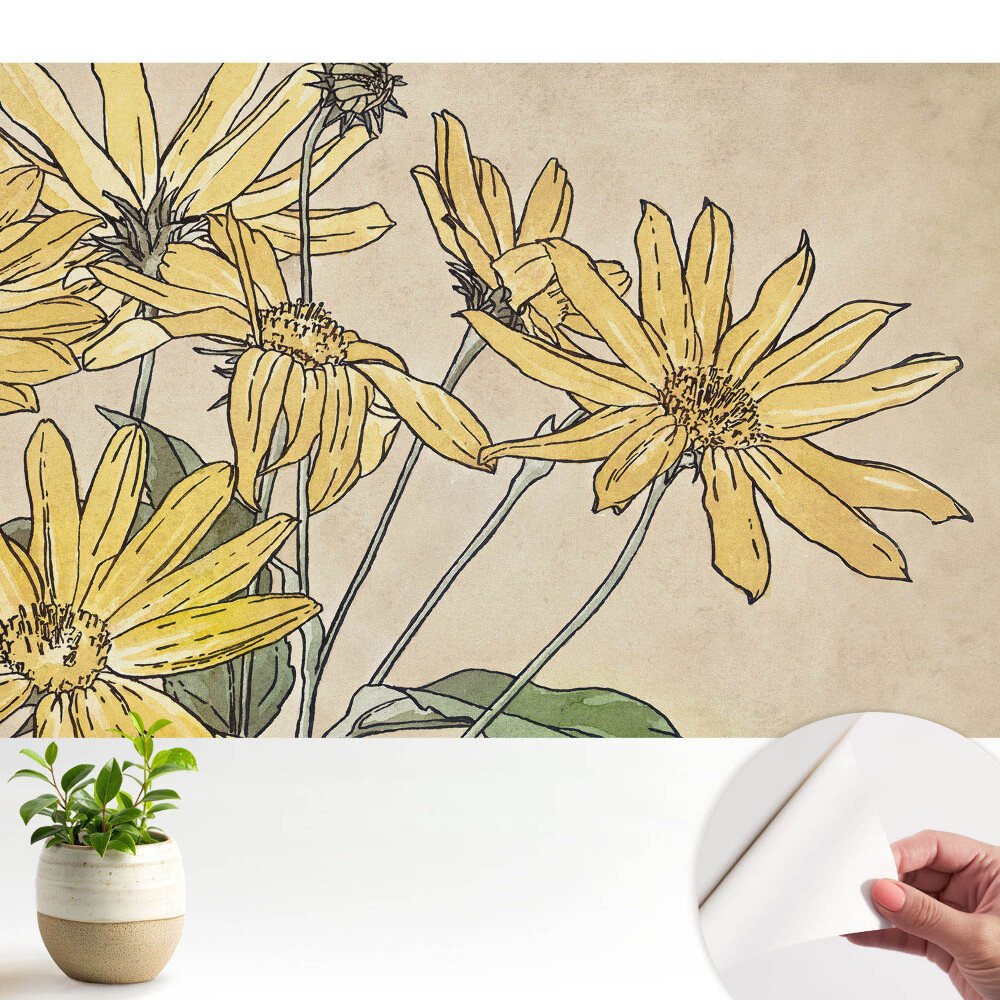 Öntapadós tapéta falra Sárga virágok bézs alapon