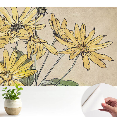 Öntapadós tapéta sárga virágmintával bézs alapon