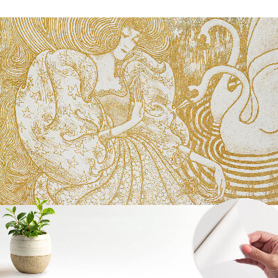 Öntapadó tapéta női hattyúmotívummal, mesei stílusban