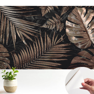 Öntapadós tapéta trópusi levelekkel barna színben