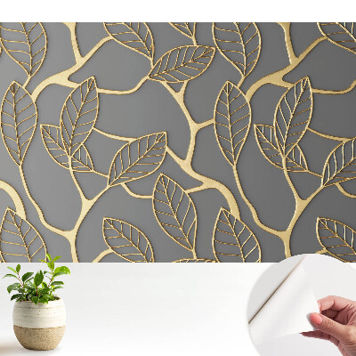 Öntapadós tapéta szürke háttéren levélmintával