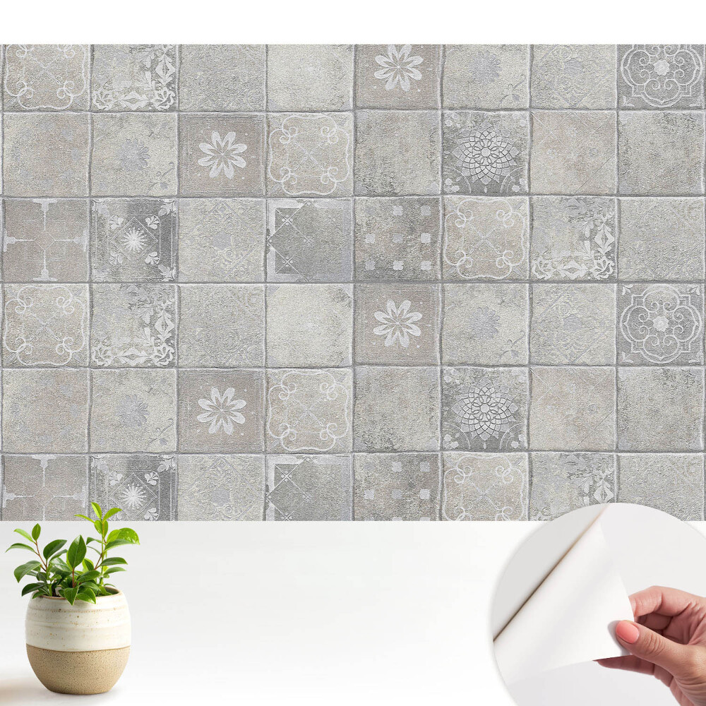 Modern tapéta Stílusos csempék szürke és bézs árnyalatokban