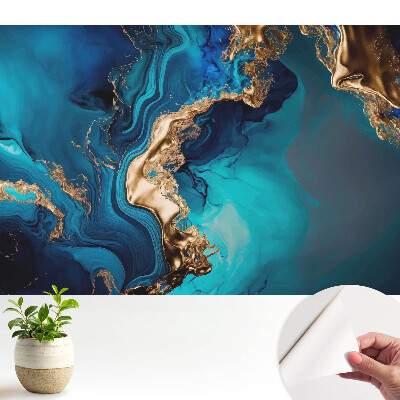 Öntapadó tapéta kék és sárga absztrakt mintával