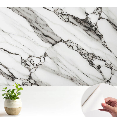 Öntapadó tapéta fehér kőhatással és fekete erezettel