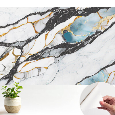 Öntapadós tapéta falra Márvány fekete és kék színben