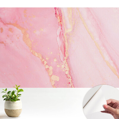 Modern tapéta finom rózsaszín foltokkal és sárga díszítéssel