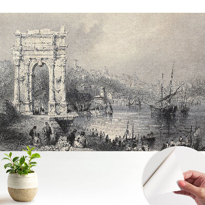 Öntapadós tapéta történelmi kikötőről egy ősi boltívvel