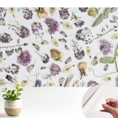 Öntapadós tapéta szárított virágok mintával fehér alapon