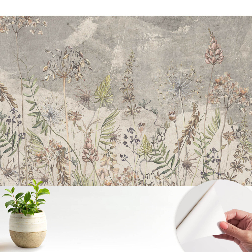 Öntapadós tapéta Rusztikus virágok szürke háttéren