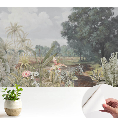 Öntapadós tapéta trópusi zöld oázis mintával