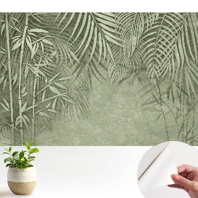 Modern tapéta bambuszmotívumokkal zöld árnyalatokban