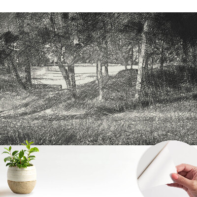 Öntapadós tapéta tájkép motívummal, fa és folyó elemekkel a béke és harmónia megjelenítésére