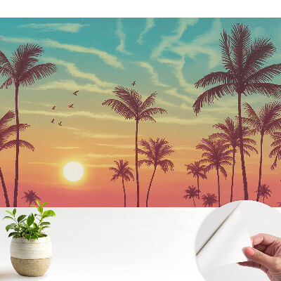 Öntapadós tapéta pálmafás mintával, a nyugati part békés hangulatát idéző