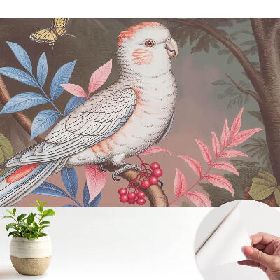 Öntapadós tapéta papagáj motívummal a levelek között