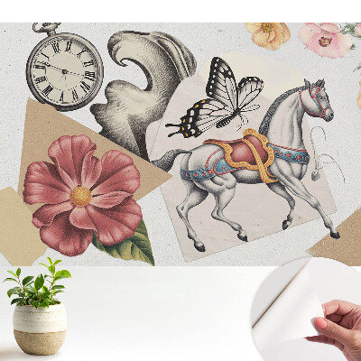 Dekor tapéta vintage mintával, lovas és virágos motívummal