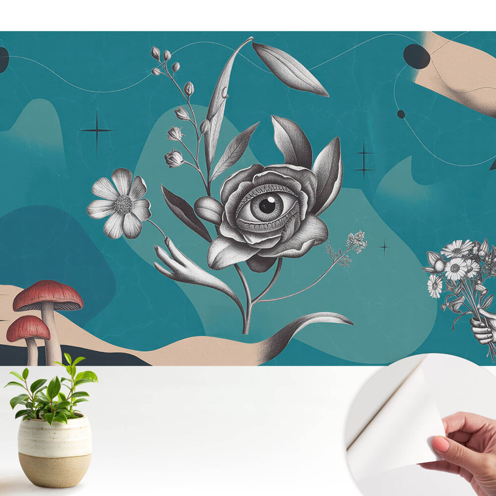 Öntapadós tapéta falra Szürrealista kollázs virágokkal.