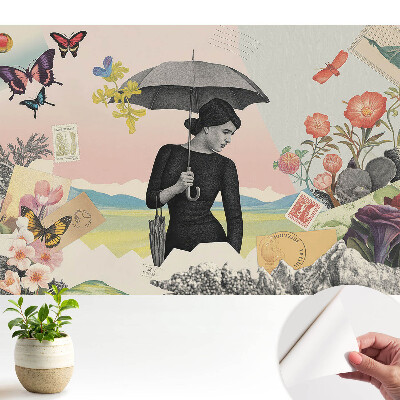 Öntapadós tapéta színes retro szürrealista kollázs mintával