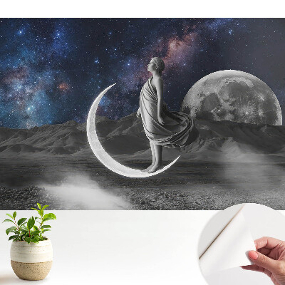 Modern tapéta kozmoszi eleganciával, misztikus női és holdmotívummal