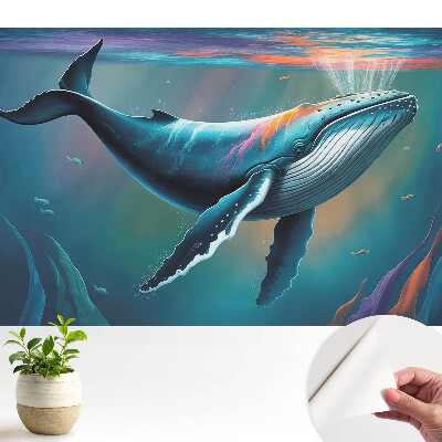 Öntapadó tapéta bálna motívummal óceáni színekben