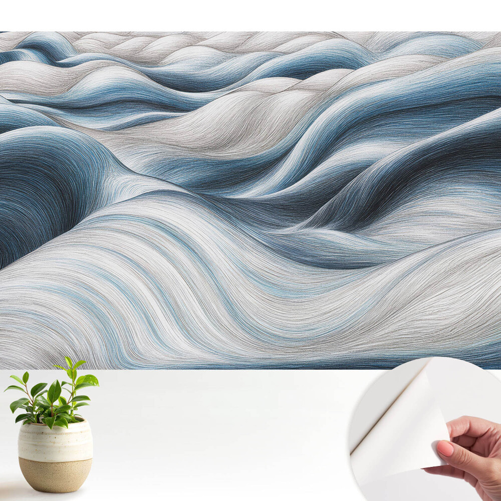 Öntapadós tapéta falra Hullámos, lágy vonalak kék árnyalatokban