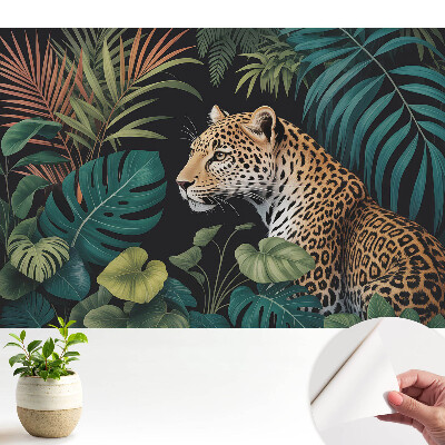 Dekortapéta leopárdmintával a dzsungel levelei között