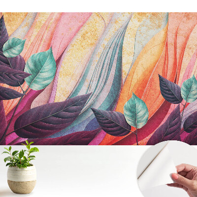 Modern tapéta színes levelekkel és absztrakt háttérrel