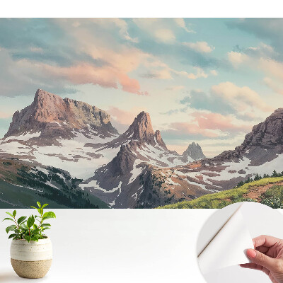 Öntapadó tapéta festői hegyi tájakkal és felhőkkel