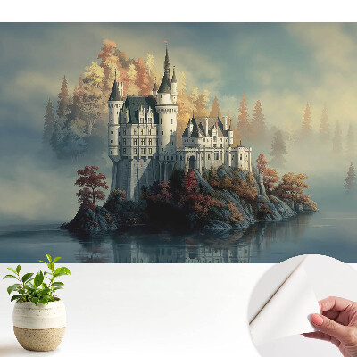 Öntapadós tapéta, amelyen egy őszi vár tükröződik a vízben