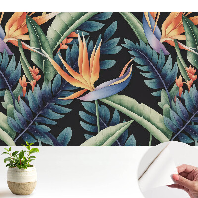 Öntapadós tapéta Trópusi virágok fekete háttéren