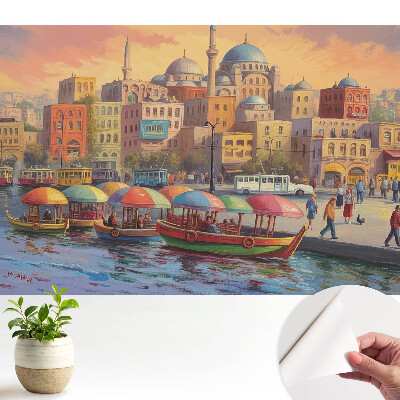 Tapéta színes hajókkal és városi kupolákkal