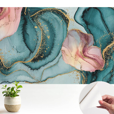 Öntapadós tapéta absztrakt zöld és rózsaszín hullámmintával