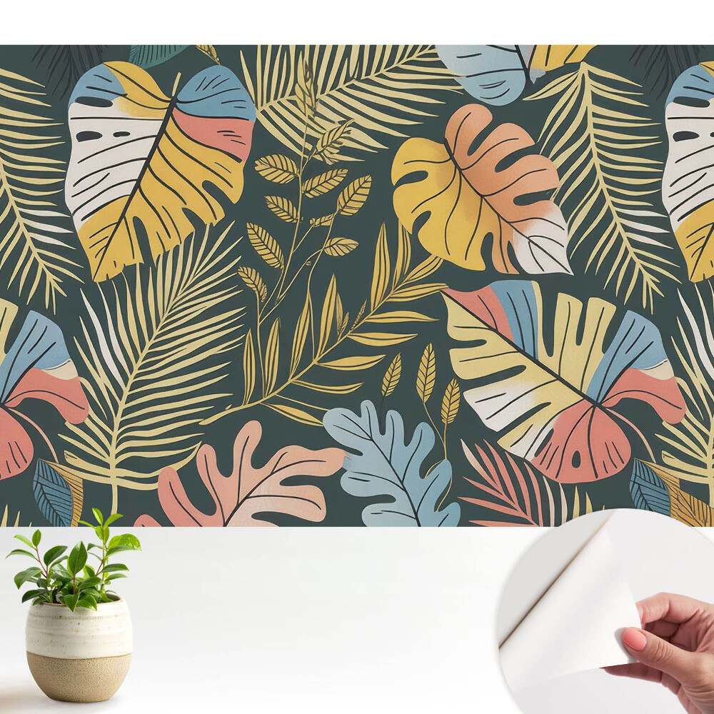 Modern tapéta Színes trópusi levelek sötét háttér előtt