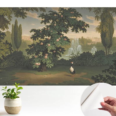 Öntapadós tapéta festői kert, fa és madár motívummal falra