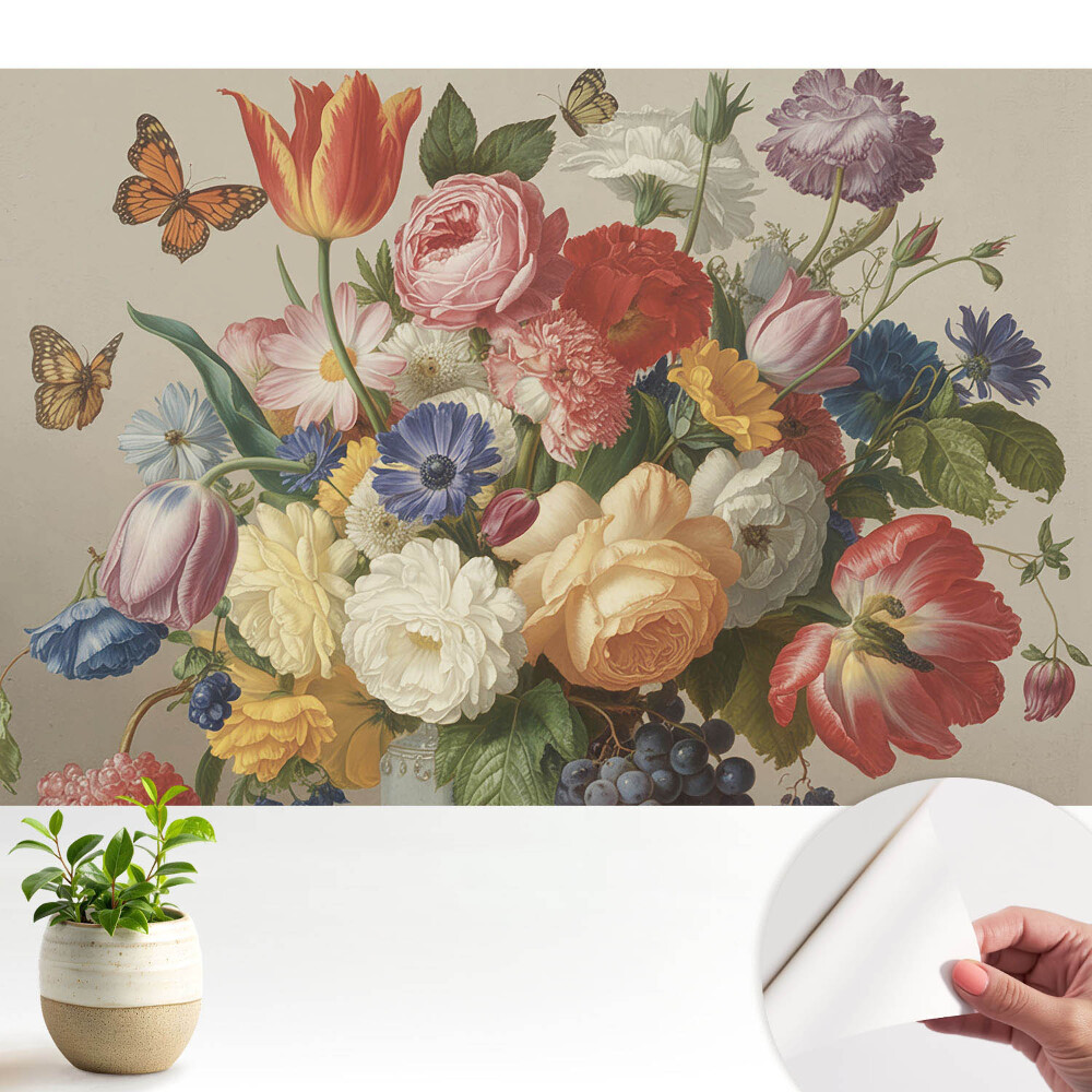 Öntapadós tapéta Színes virágcsokor pillangókkal