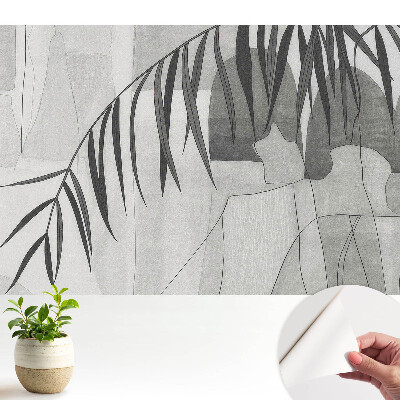 Öntapadó tapéta szürke geometrikus pálmalevél mintákkal