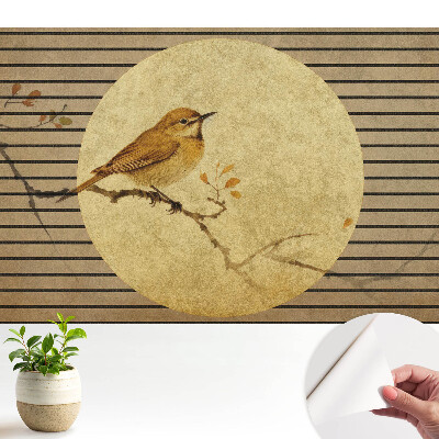 Öntapadó tapéta „Madár az ágon” japán stílusú mintával, természetes harmóniát árasztó megjelenéssel