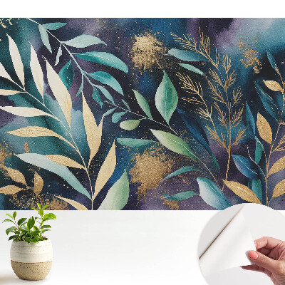 Modern tapéta sötét háttérű, botanikai levelekkel díszítve