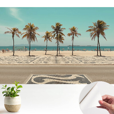 Öntapadó tapéta trópusi tengerparti pálmafákkal és óceánmotívummal