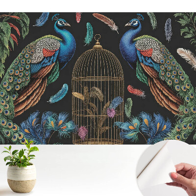 Öntapadós tapéta pávákkal és vintage kalitkával