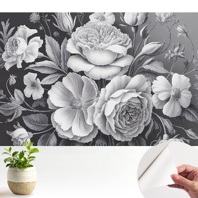 Öntapadó tapéta szürke virágmintával