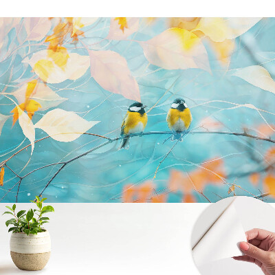 Modern tapéta madarakkal és leveles díszítésű ágon