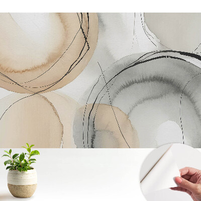 Tapéta absztrakt körös mintával bézs és szürke színekben