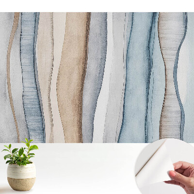 Öntapadós tapéta kék és bézs csíkozott, függőleges hullámmintával