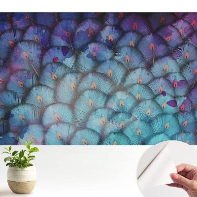 Öntapadós tapéta absztrakt legyezőtoll-mintával kék árnyalatokban