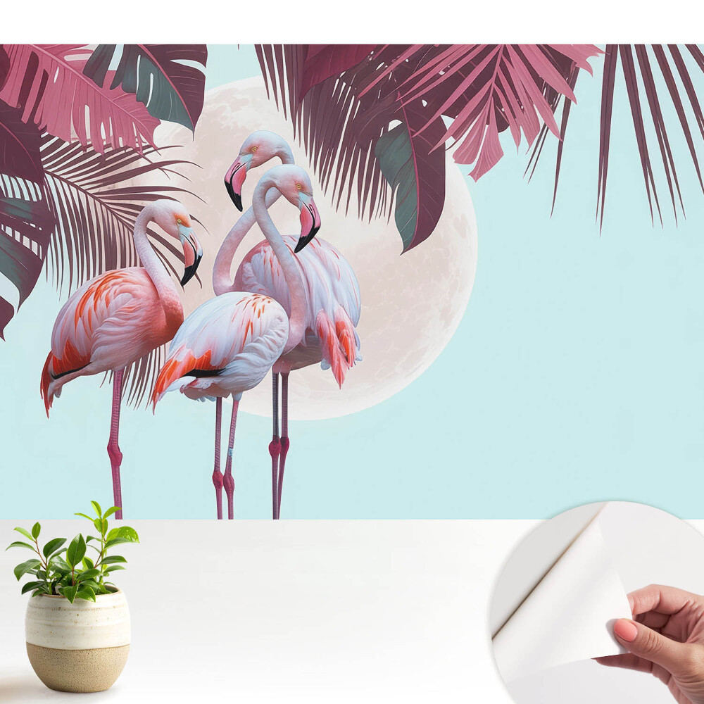 Öntapadó tapéta Színes flamingók trópusi környezetben